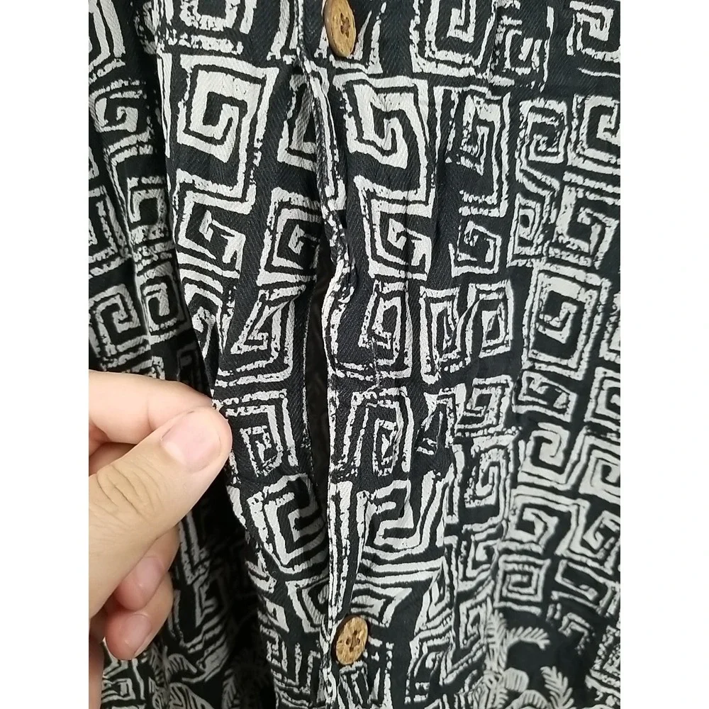 Boca Classics Mens Hawaiian Shirt XL Silk Button‎ Up Black White Tropical Floral
